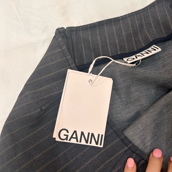 Ganni NWT Ruched-Front Pin Striped Pencil Mini Skirt Blue Gray Size 40 US 10 - Picture 5 of 6